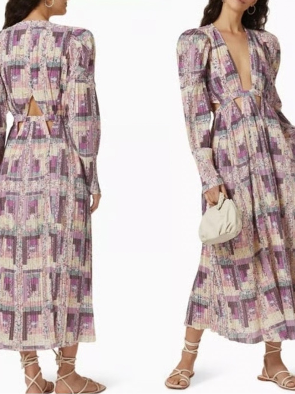 Sea New York Naya Floral Patchwork Pleated Lavender & Cream Maxi Dress
